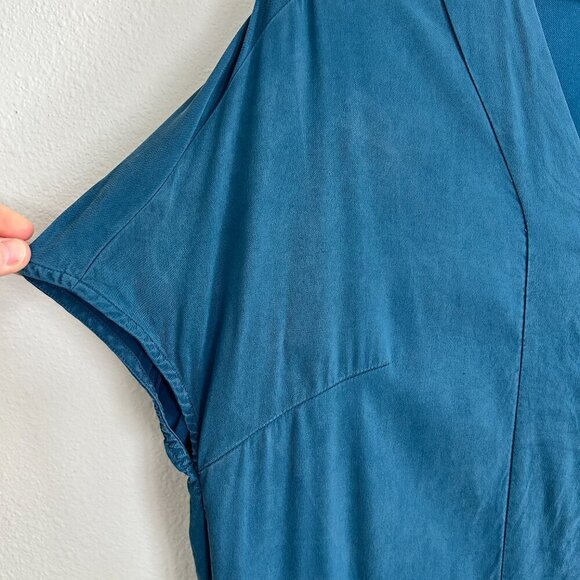 Universal Standard x J Crew Dress Blue Midi V-Neck Cap Sleeve Lantern - Picture 3 of 10